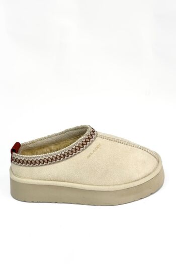 SOLAZER Papuci de interior din shearling bej - vârf rotund, talpă groasă 038