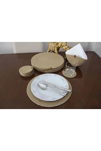 Hediyeninellitonu 17 Piece Placemat Set for 8 Persons, Wicker Tableware Set, Plate Coasters, Coasters, Runner