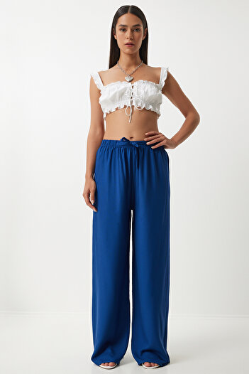 Lovelyİstanbul Navy Blue Palazzo Viscose Trousers - Lbh0003
