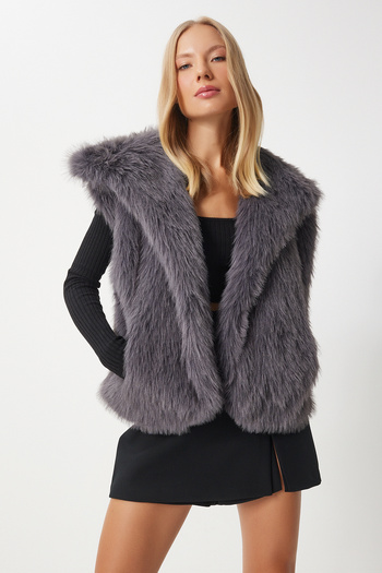 Lovelyİstanbul Anthracite Faux Fur Vest - Lyl0003