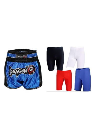 Dragondo Dragon Muaythai Retro Şort ve Beyaz Kısa Sporcu Taytı Muay Thai 2 li Set