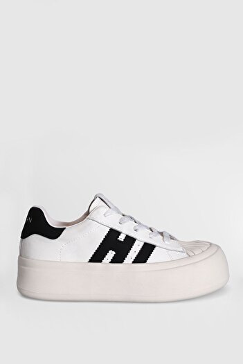 Lufian Genuine Leather Lace-Up High Sole Women's Sneaker Shoes White