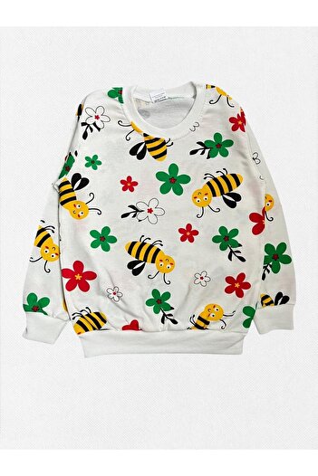 Fil Kids Set de pijamale sezoniere cu mânecă lungă, 100% bumbac, alb, cu flori de albină