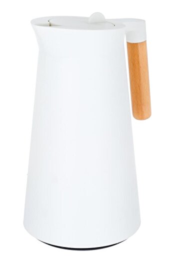 ALSAIF Linda Plastic Thermos 1 Liter Wooden Handle White