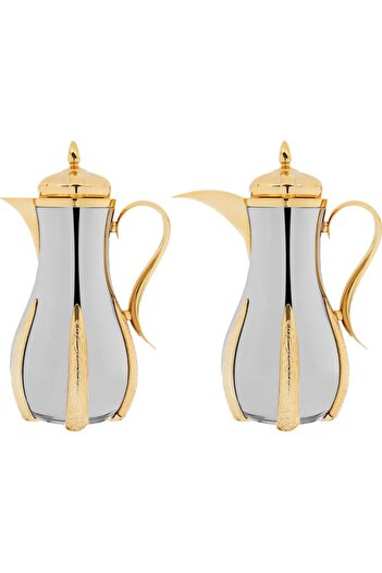 ALSAIF Sana Stainless Steel Thermos Set 2 Pieces 1/1 Liter Golden Silver