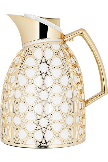 ALSAIF Andalusia Glass Thermos Set 0.75/1 Liter Islamic Pattern White Gold