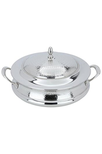 ALSAIF Steel Food Container 17 X 25 X 25 Cm Engraved With Lid Silver
