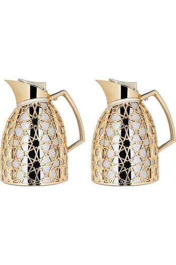 ALSAIF Andalusia Glass Thermos Set 0.75/1 Liter Islamic Pattern Silver Gold