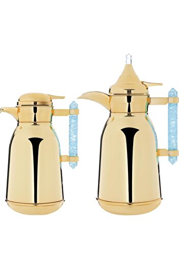 ALSAIF Shahd Stainless Steel Thermos Set Two Pieces With Crystal Handle Gold