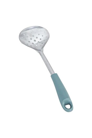 ALSAIF Steel Strainer Ladle 33X11 Cm With Silicone Handle Silver Green