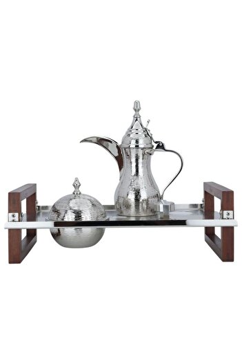 ALSAIF Steel Serving Set Wooden Handle Silver