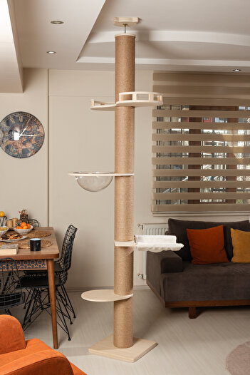 RAIKOU Robin 265 cm High Cat Scratching Tree - Oak Wood, Balcony and Space Capsule