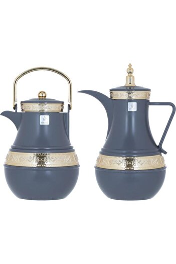 ALSAIF Amal Thermos Set 1+1 Liter Gilded 2 Pieces Dark Gray