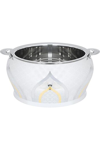 ALSAIF Steel Bushra Food Container 2500 Ml Gold Indian Silver Pattern