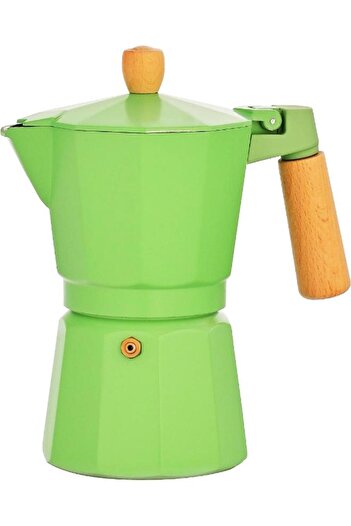 ALSAIF Aluminum Espresso Coffee Maker With Wooden Handle 6 Cups 600 Ml Green