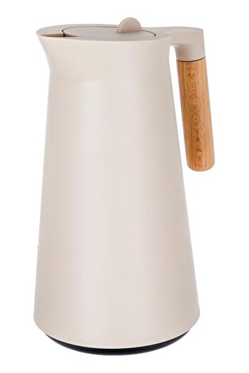 ALSAIF Linda Plastic Thermos 1 Liter Wooden Handle Light Brown