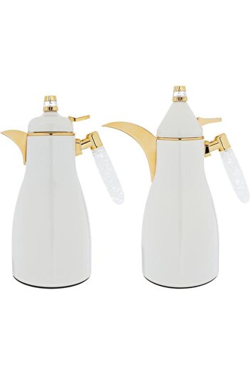 ALSAIF Maimouna Steel Thermos Set 2 Pieces 1/1 Liter Pearl Gold