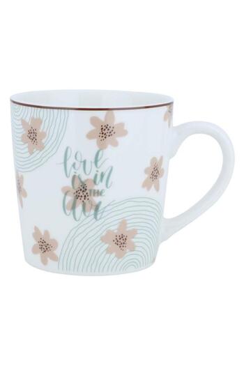 ALSAIF Porcelain Mug 300 Ml Hand Rose Pattern White