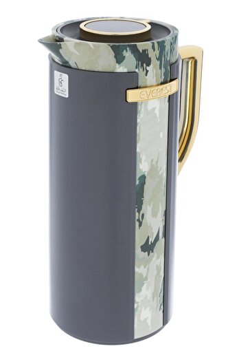 ALSAIF Widad Plastic Thermos 1 Liter Wooded Pattern Dark Grey