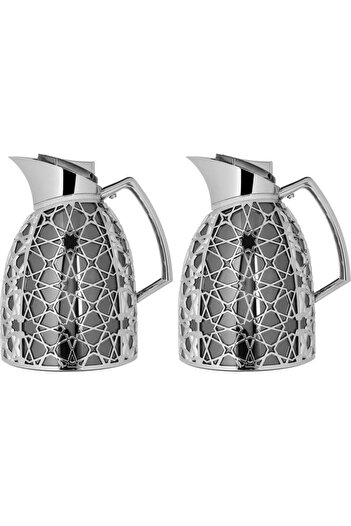ALSAIF Andalusia Glass Thermos Set 0.75/1 Liter Islamic Pattern Black Silver
