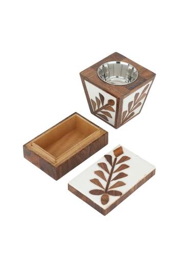 ALSAIF Wooden Incense Burner Set 3 Pieces White Brown