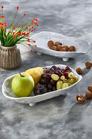 Lala Mutfak Belen Boat Plate - Set of 2 (27X18 cm) - Fruit Plate, Presentation Plate