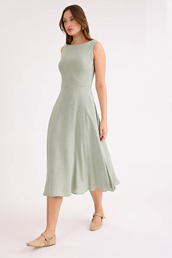 Vitrin Zero Sleeve Viscose Linen Midi Dress