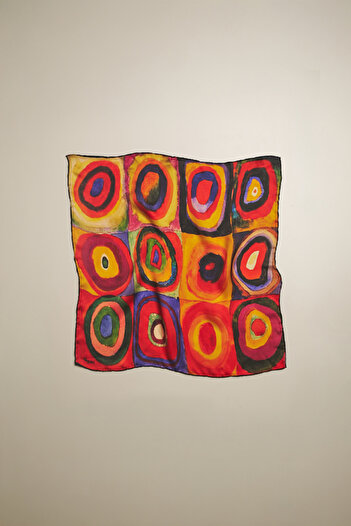 silqoora %100 Ipek Bandana Fular(55X55 CM)- Kandinski Colors Study