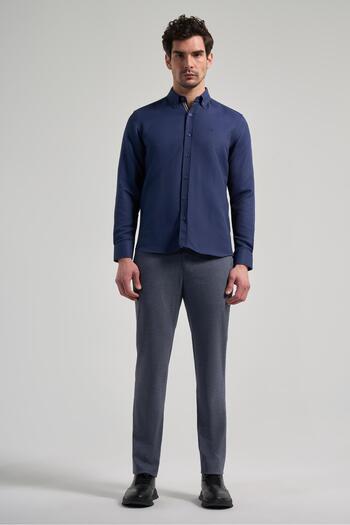 İmza Long Sleeve Print Dobby Button Collar Pocketless Cotton Casual Slim Fit Shirt 1004250206