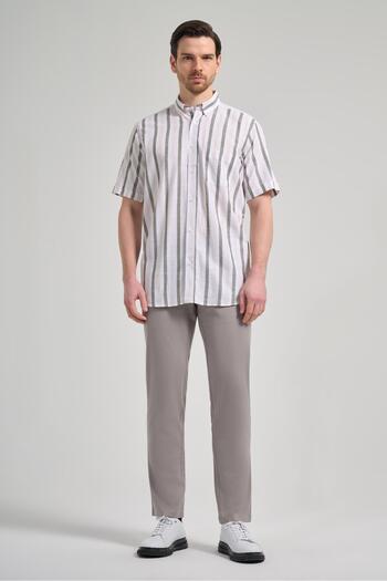 İmza Cotton Casual Comfort Fit Shirt - Short Sleeve, Stripe Pattern, Cloth Feet, Button Collar, Pocket 1004250167