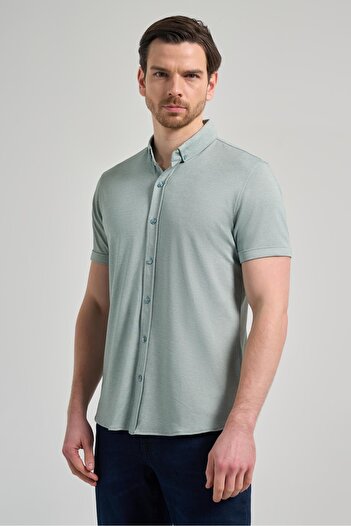 İmza Темно-зелена сорочка Slim Fit з бавовни - довгі рукави, прямий крій, комір на ґудзиках, без кишень 1004250152_704