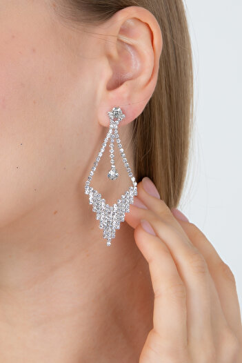 Furtek Aksesuar Milano Model Rhinestone Dangle Elegant Earrings - Engagement and Wedding Bijouterie Henna Ball Gown