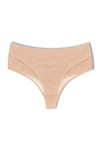 HNX 3-Piece Front Double Layer Lined Lace High Waist Cotton Thong Women's Panties