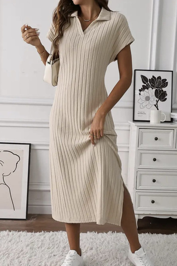 missamour Women's Beige Polo Neck Midi Dress