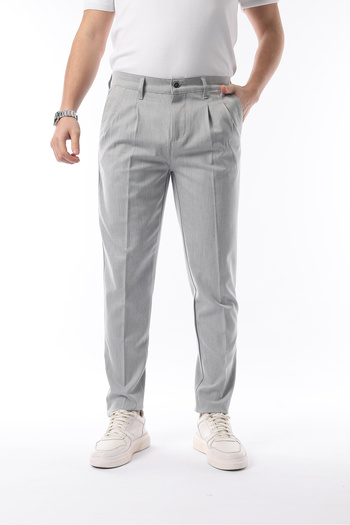 İDS COLLECTİON Men's Pleated Winter Lycra Light Gray Fabric Trousers