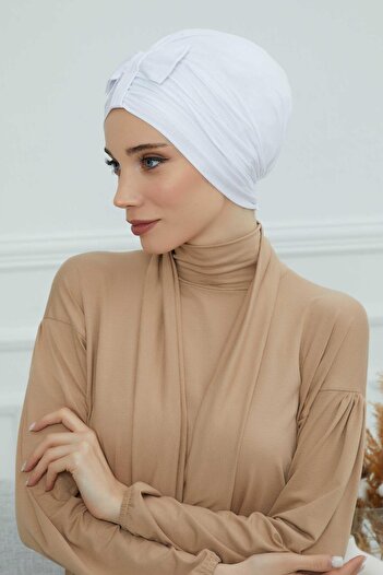 Aisha's Design Bowknot Bonnet, B-7, White