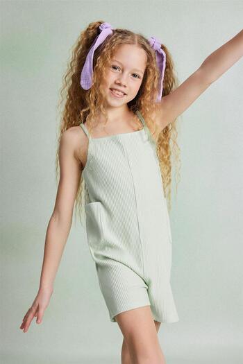 LUESS Girl's Pocket Detailed Sling Jumpsuit (3-4 Years 8-9 Years)