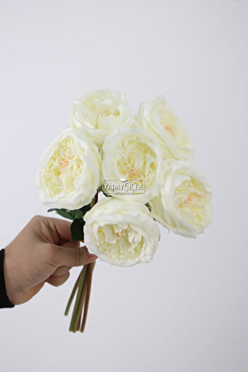 Yapay Çiçek Deposu Artificial Flower 6-Piece Luxury Giant Peony Bouquet 40 cm Off White