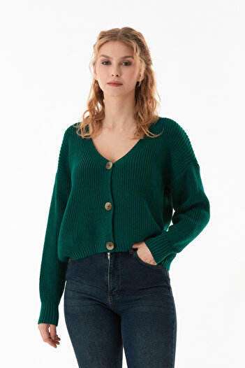 Fulla Moda Buttoned V-Neck Knitwear Cardigan