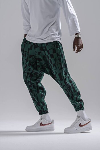 Superbluemexico Men's Patterned Carrot Khaki Baggy Trousers