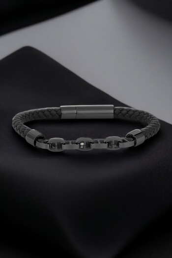 Daniel Klein Original Men's Bracelet Genuine Leather Stainless Steel Detailed Black Color Snap Buckle