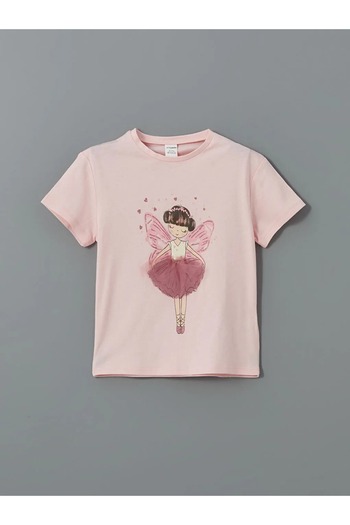 LC Waikiki LCW Kids Pink Crew Neck Bedrucktes Mädchen-T-Shirt im 2er-Pack