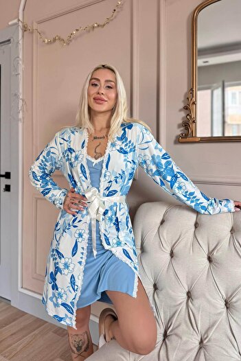 Pijamaevi Set de pijamale pentru femei Blue Noir exclusiv tricotat
