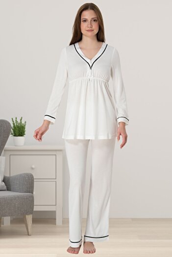 ByLohusa Effortt Ekru Hamile Lohusa Pijama Takımı