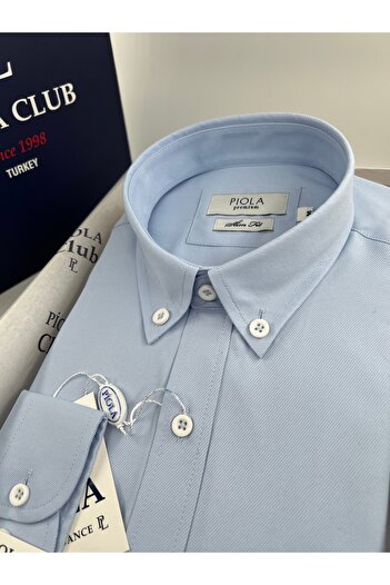 Piola Club Ανδρικό πουκάμισο με απαλή υφή, λεπτή εφαρμογή χωρίς τσέπη με κουμπιά (ανοιχτό μπλε)