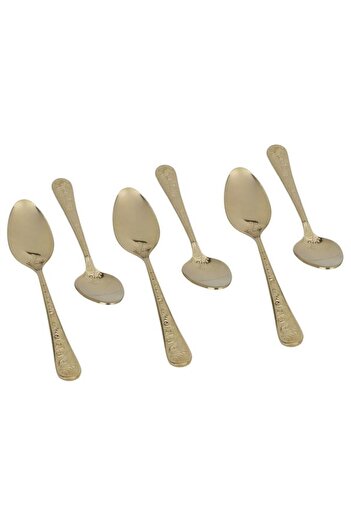 ALSAIF Steel Tea Spoon Set 6 Pieces Wooded Gold