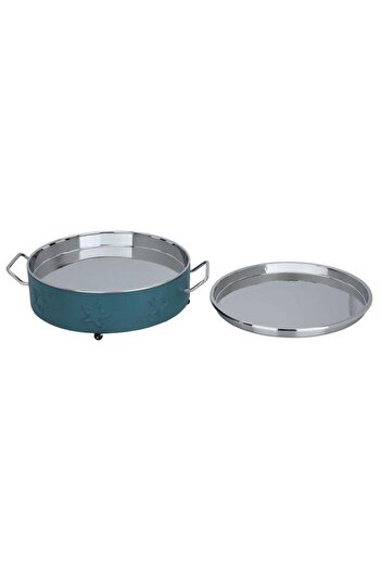 ALSAIF Steel Food Warmer 44 X 36 X 14 Cm Double Pot Star Pattern Medium Blue