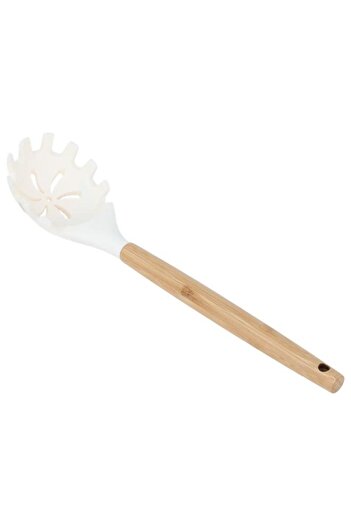 ALSAIF Silicone Pasta Spoon Wooden Handle Beige