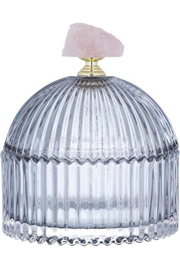 ALSAIF Glass Candy Box 10.5 X 10.5 X 13 Cm Round Transparent Gray