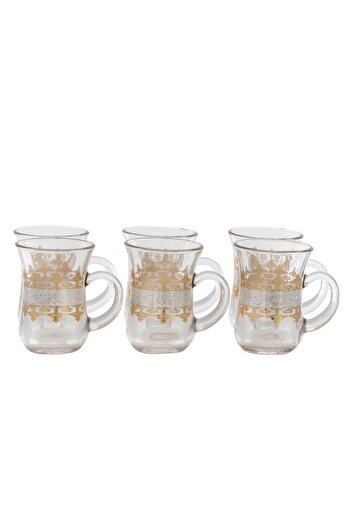 ALSAIF Teapot Set Gold And Silver Embossed 6 Pieces Clear
